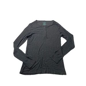 Tommy John Womens M Lounge Henley Charcoal Heather Long Sleeve Thermal Comfy
